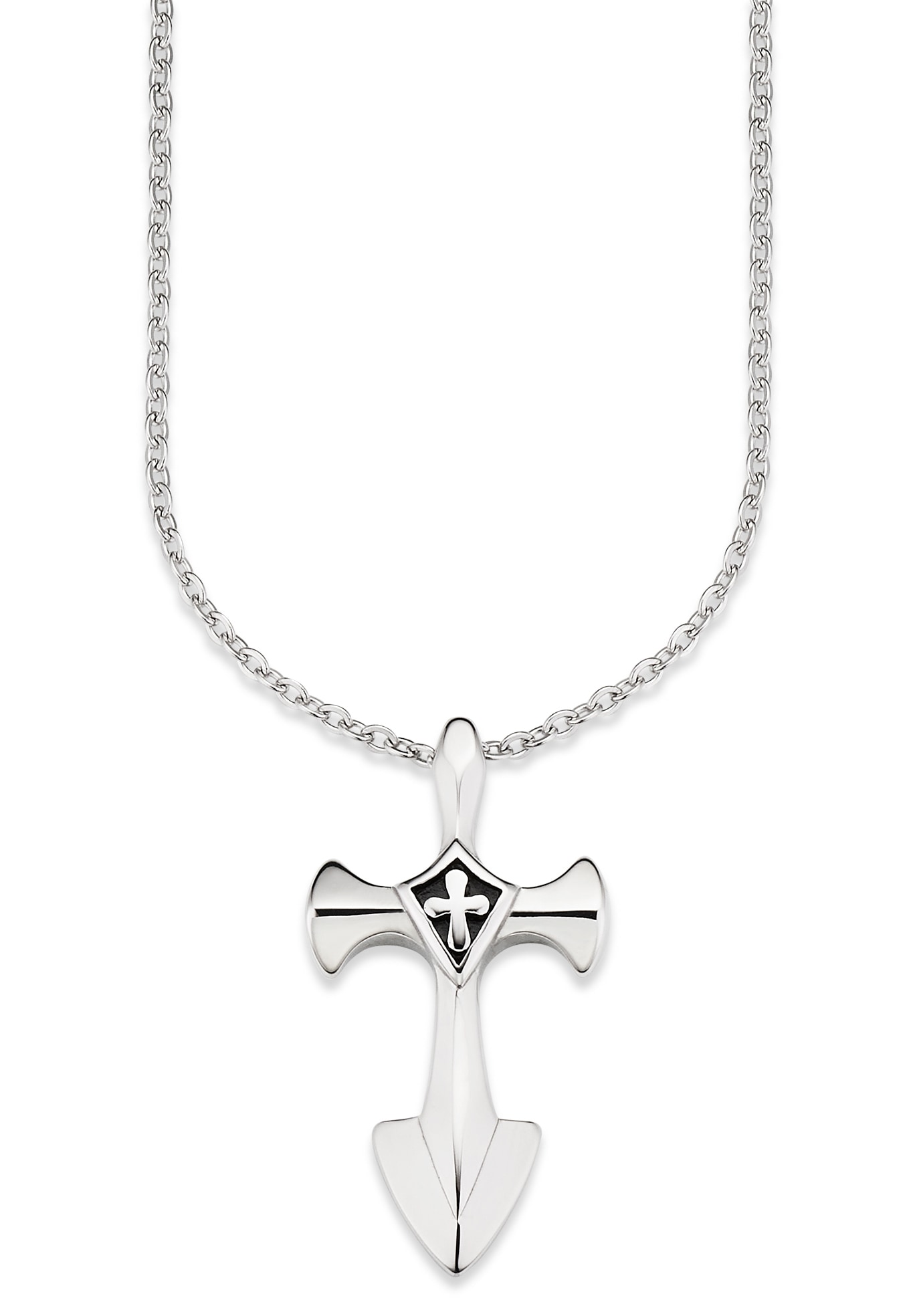 Bruno Banani Kette mit Anhänger »Schmuck Geschenk Halskette Kreuz Ankerkette Silberfarben Schwarz« von Bruno Banani