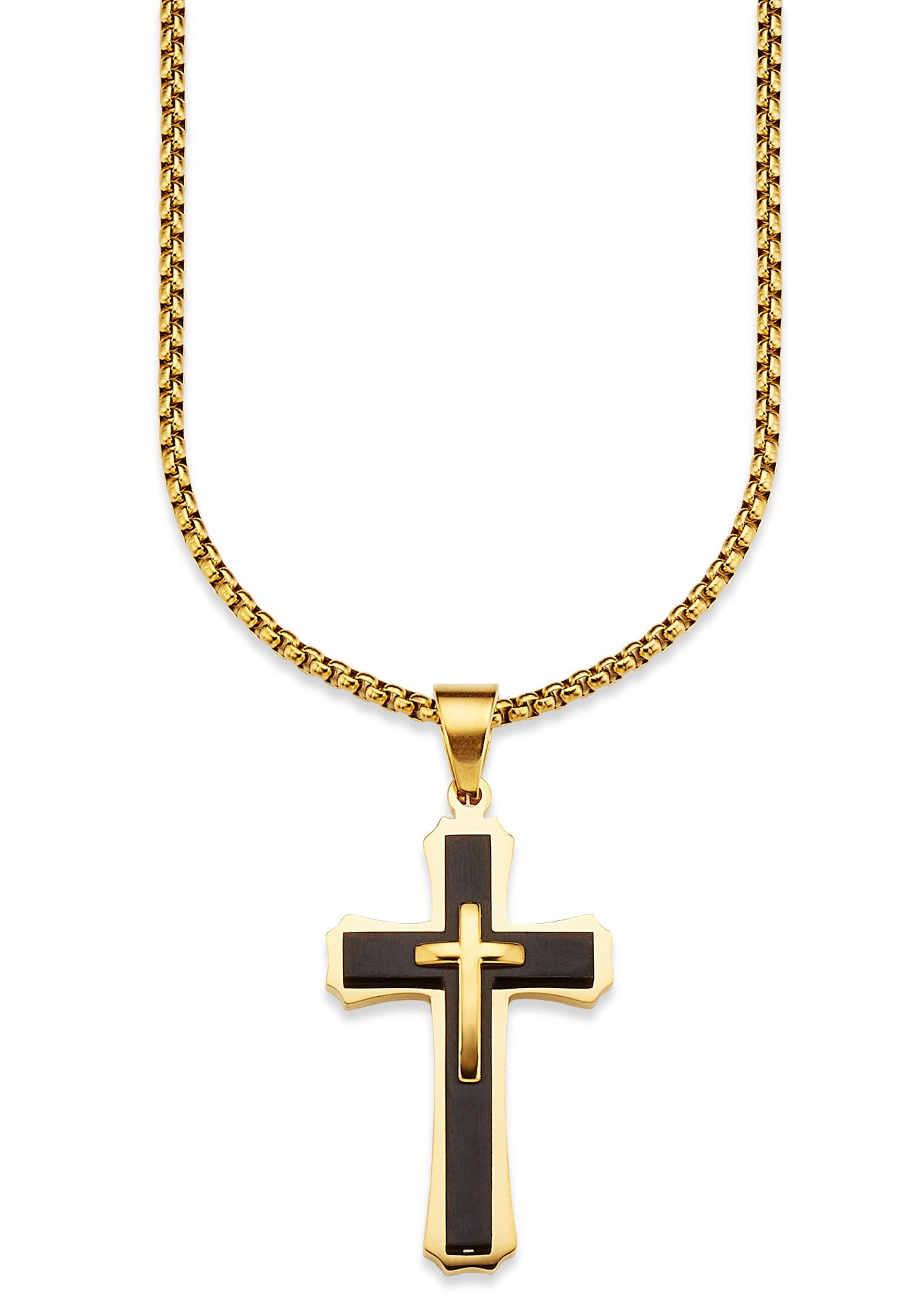 Bruno Banani Kette mit Anhänger »Schmuck Geschenk, Halskette Kreuz Venezianerkette Goldfarben Schwarz« von Bruno Banani