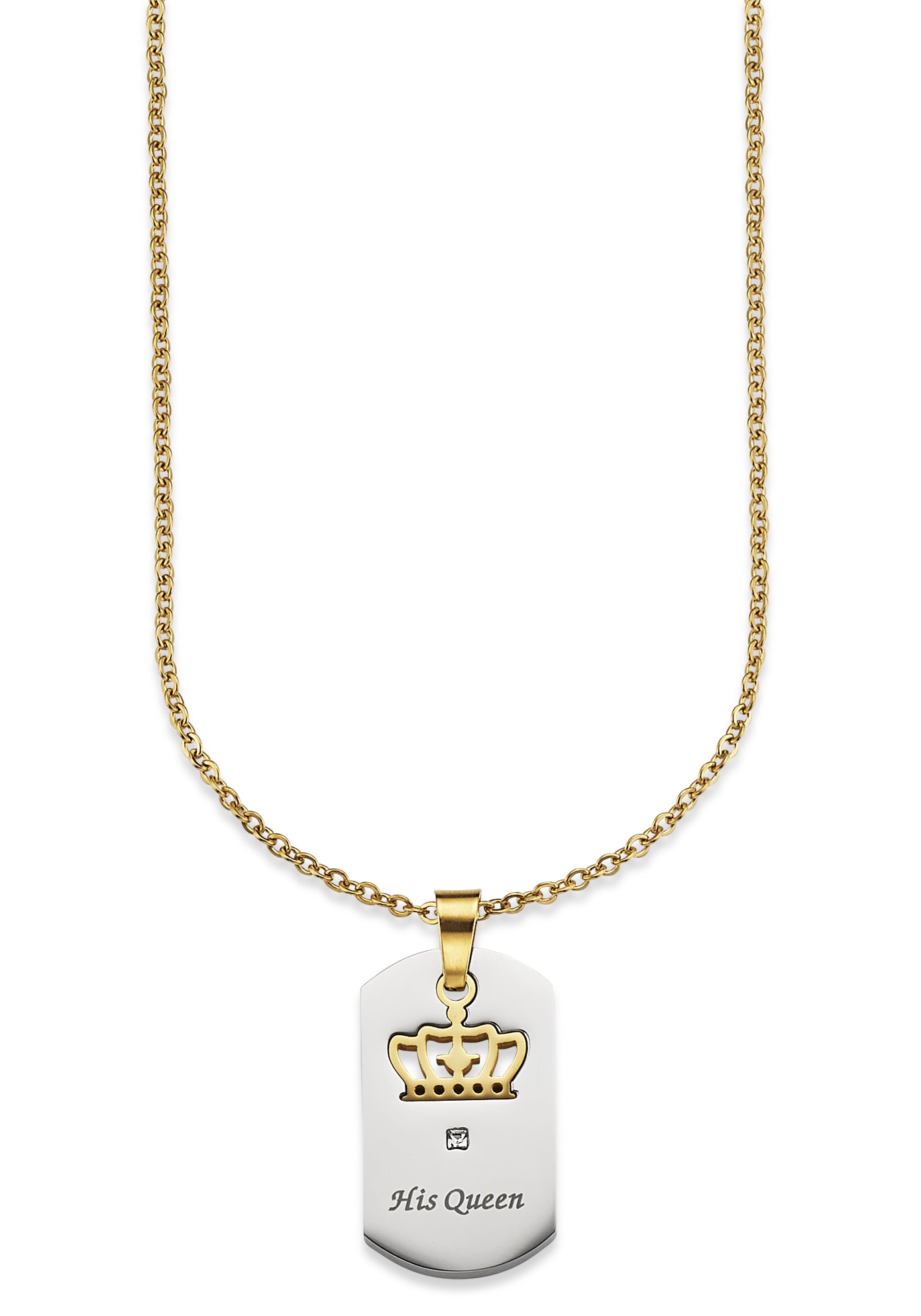 Bruno Banani Kette mit Anhänger »Schmuck Geschenk Halskette Ankerkette, Krone feste Gravur "His Queen"« von Bruno Banani