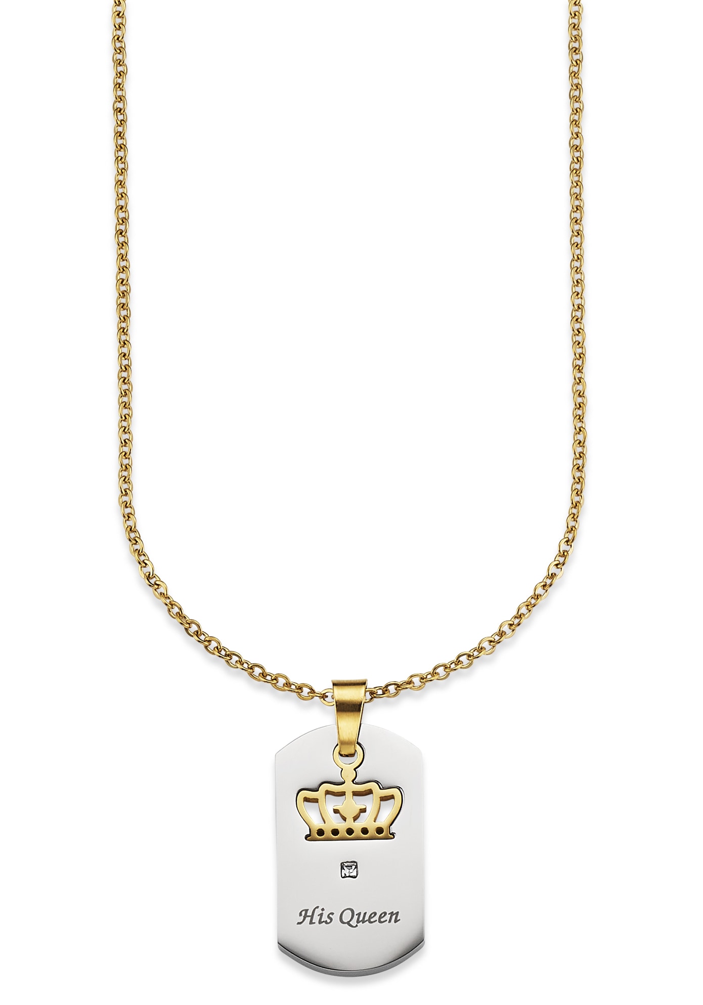 Bruno Banani Kette mit Anhänger »Schmuck Geschenk, Halskette Ankerkette, Krone feste Gravur "His Queen"« von Bruno Banani