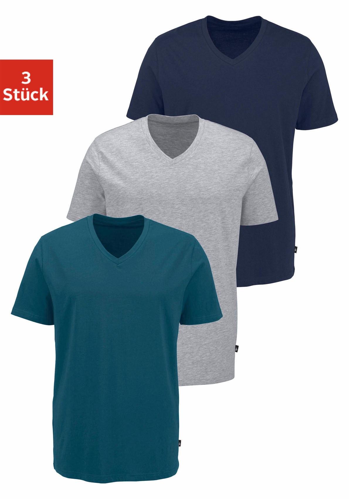 Bruno Banani T-Shirt, (3 tlg., 3er-Pack), mit V-Ausschnitt, perfekte Passform, aus elastischer Baumwolle von Bruno Banani