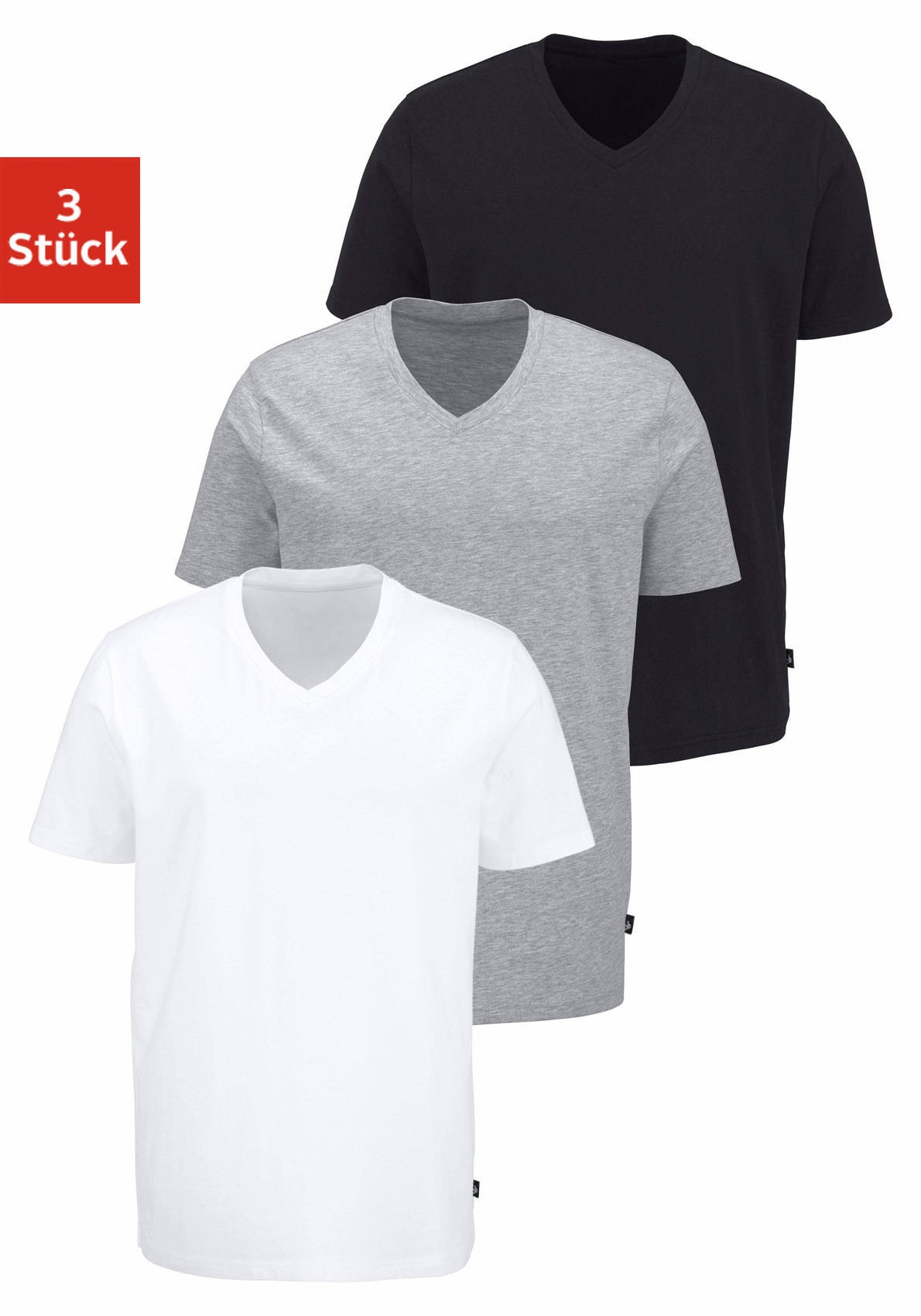 Bruno Banani T-Shirt, (3 tlg., 3er-Pack), mit V-Ausschnitt, perfekte Passform, aus elastischer Baumwolle von Bruno Banani