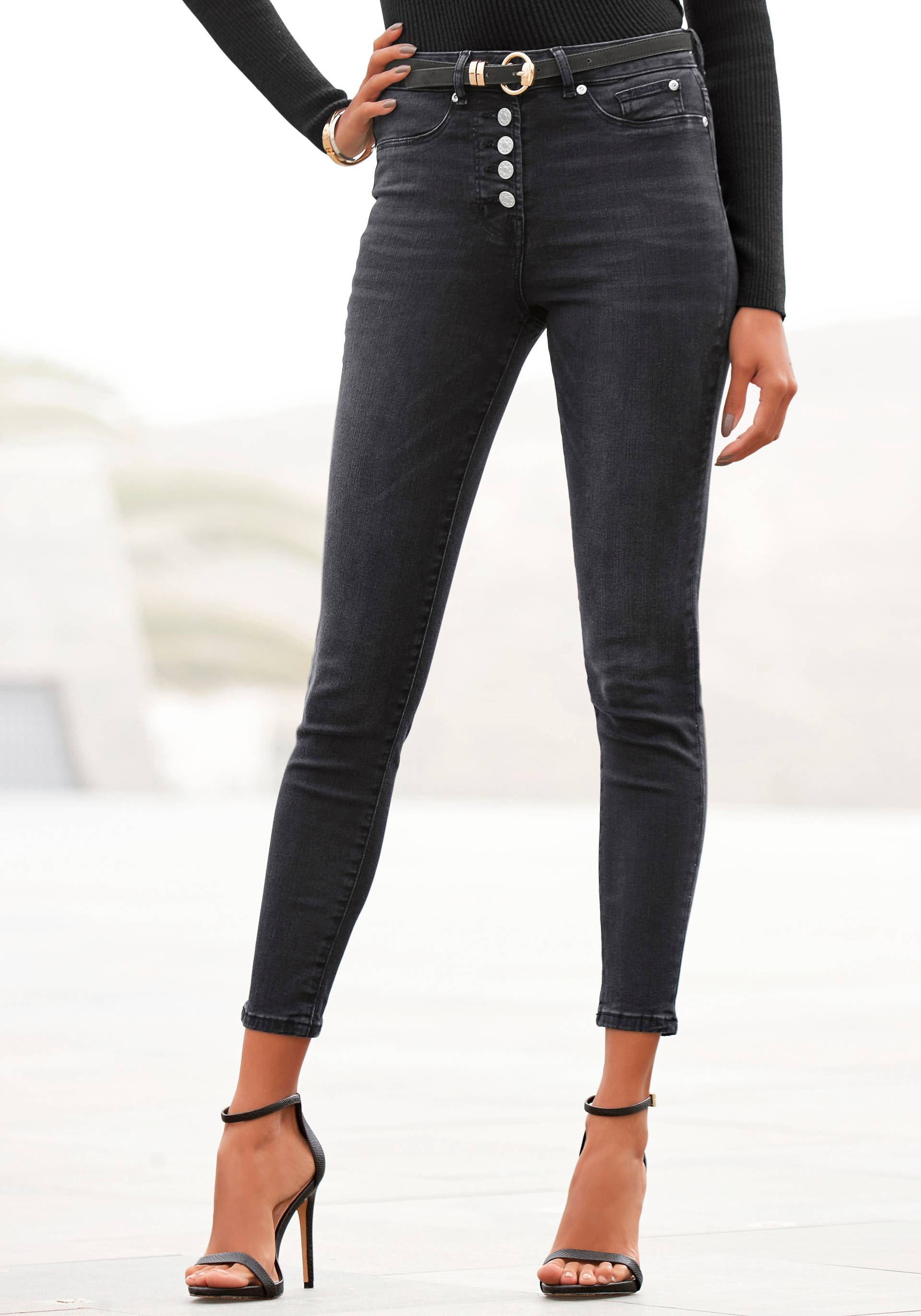 Buffalo High-waist-Jeans, mit modischer Knopfleiste, schmale Skinny-Jeans, Stretch-Qualität Buffalo High-waist-Jeans, mit modischer Knopfleiste, schmale Skinny-Jeans, Stretch-Qualität von Buffalo