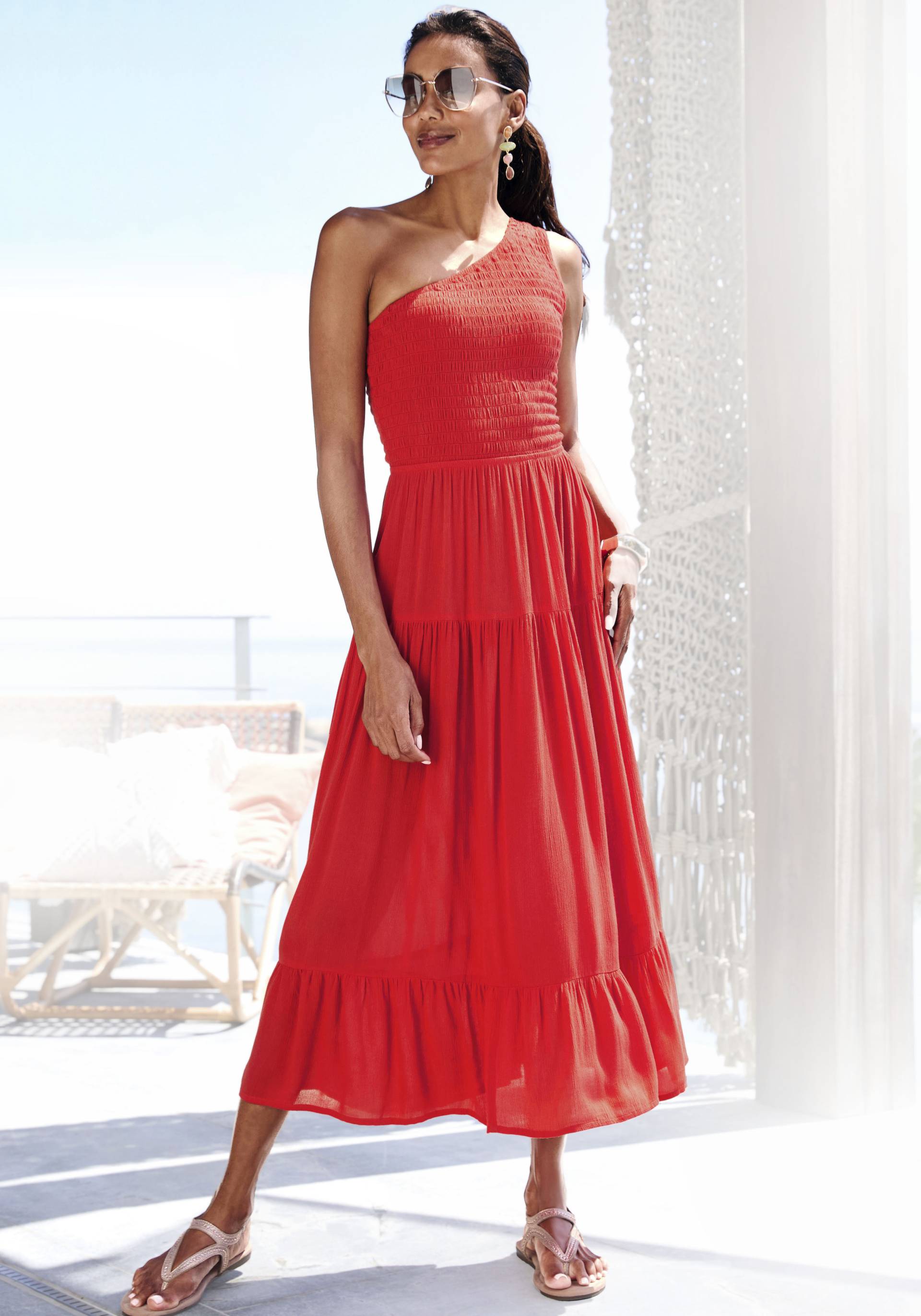 Buffalo One-Shoulder-Kleid, mit Volants, strukturiertes Strandkleid, sommerlich von Buffalo