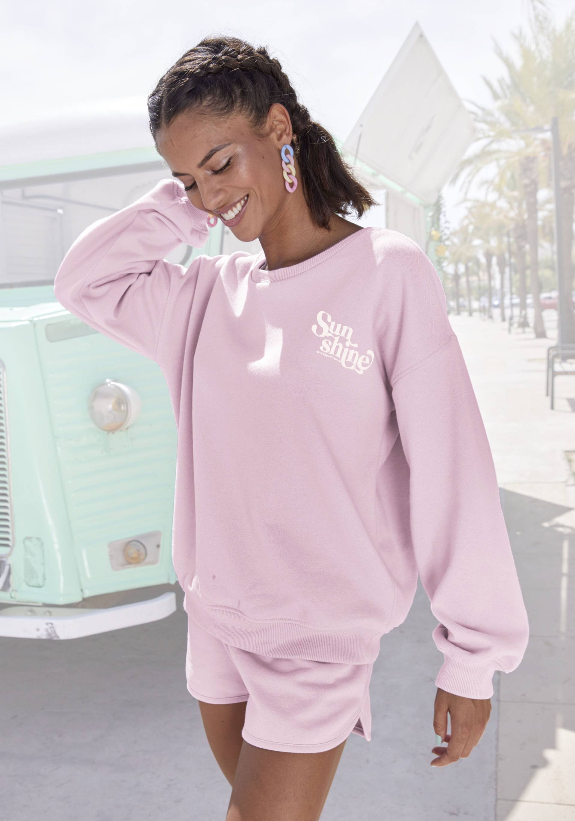 Buffalo Sweatshirt »mit Rippbündchen«, und Sunshine Druck, Loungeanzug von Buffalo