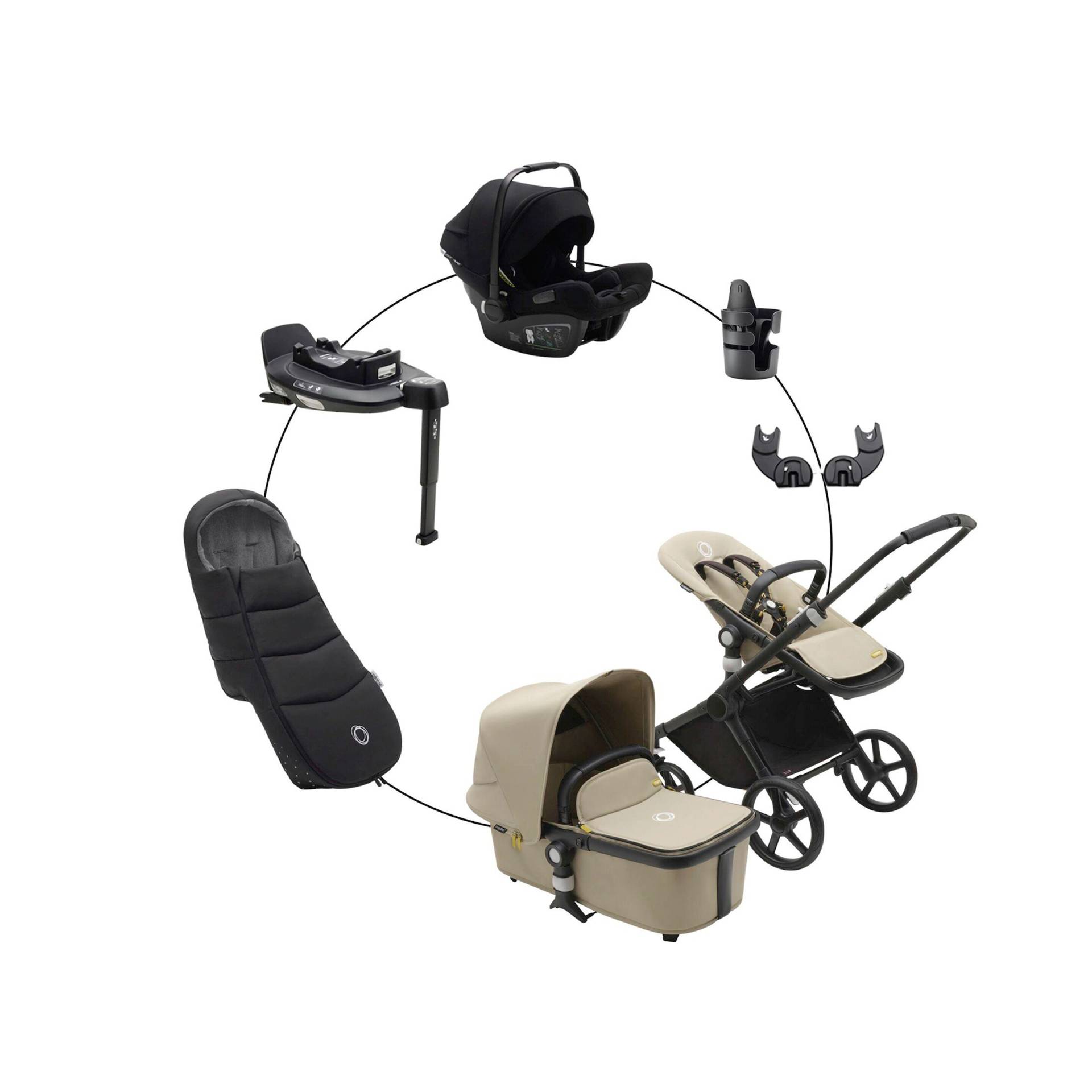 Kombikinderwagen Komplett-Set inkl. Babyschale Turtle Air i-Size, Isofix-Basis 360, Fußsack und Getränkehalter von Bugaboo