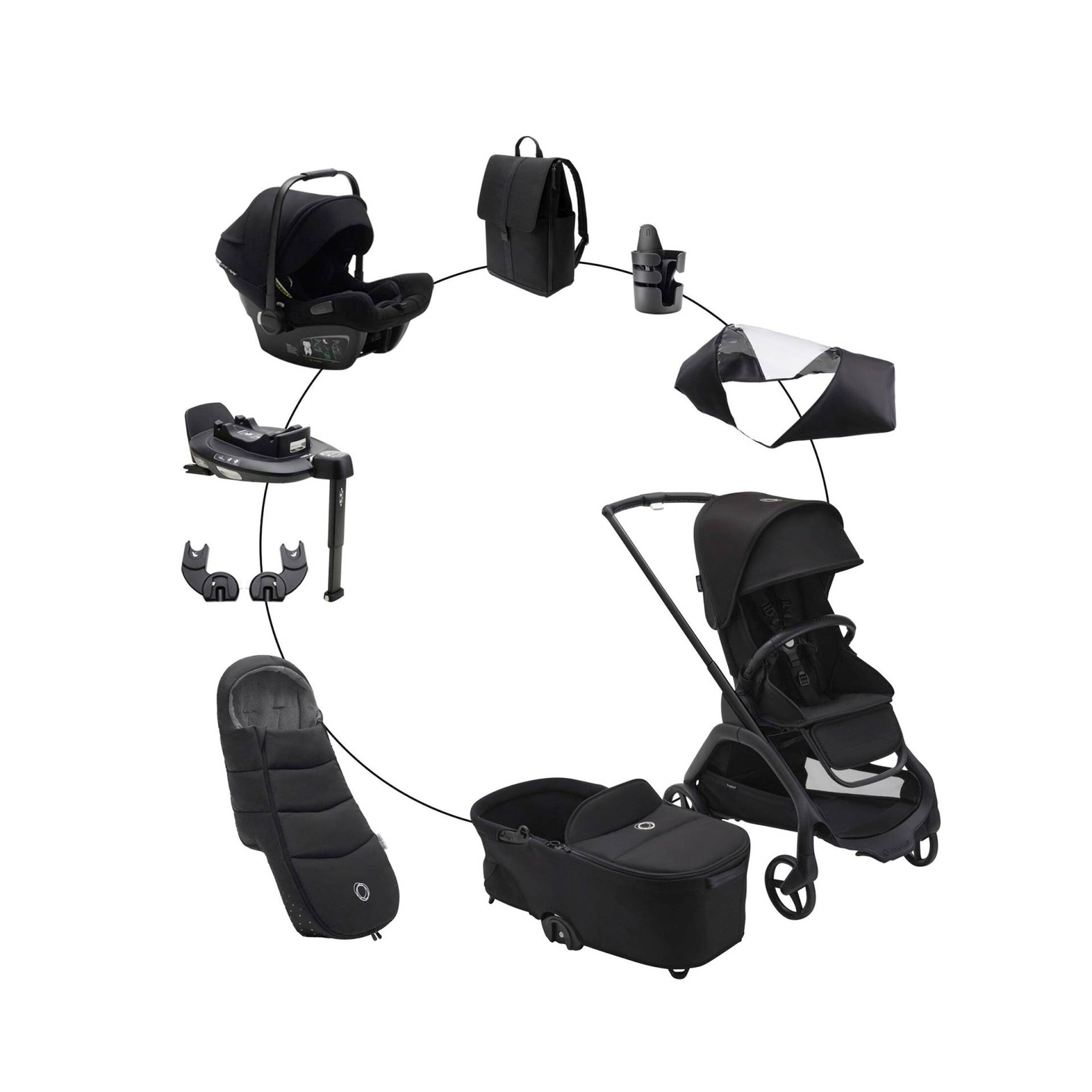 Kombikinderwagen Komplett-Set inkl. Babyschale Turtle Air i-Size, Isofix-Basis 360, Fußsack und Wickeltasche von Bugaboo