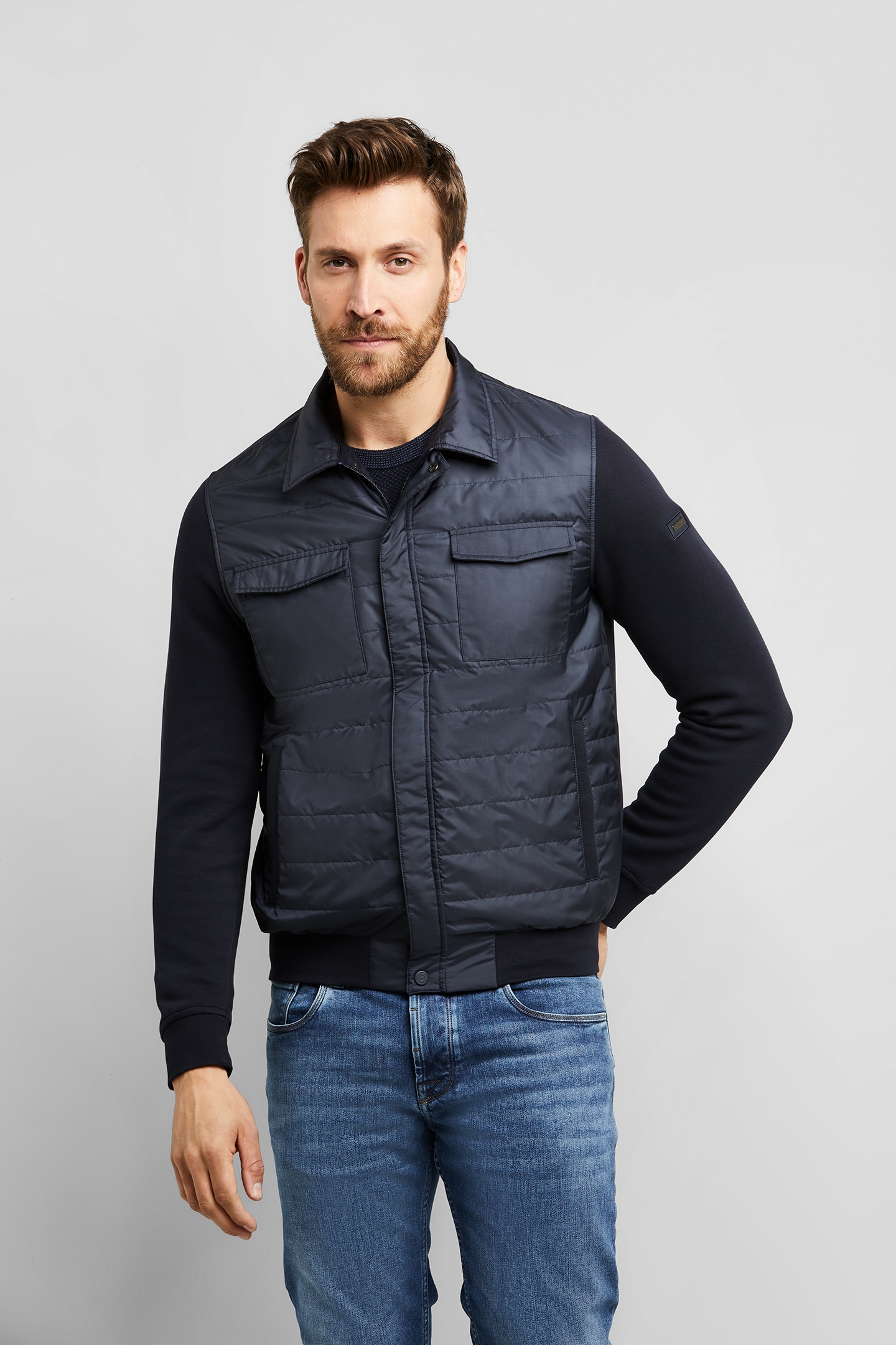 bugatti Sweatjacke, mit Hemdkragen und Nylon am Vorderteil von Bugatti