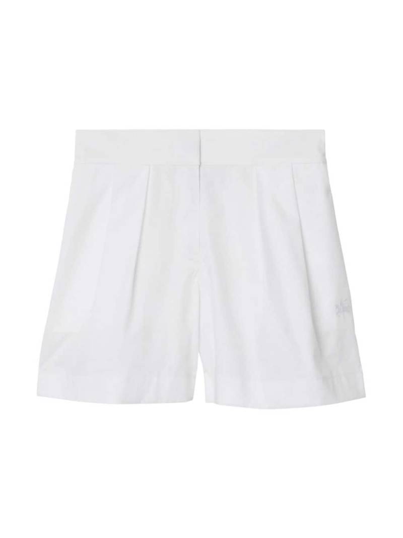 Burberry Kids Equestrian Knight-embroidered pleated cotton shorts - White von Burberry Kids
