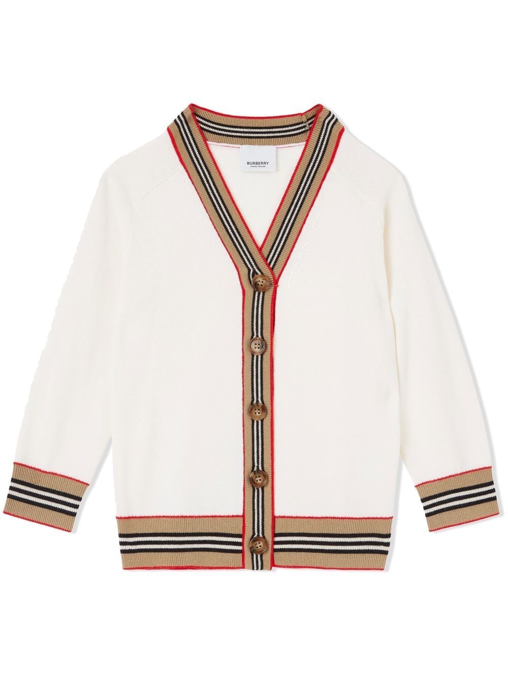 Burberry Kids Icon Stripe-trim wool cardigan - Neutrals von Burberry Kids