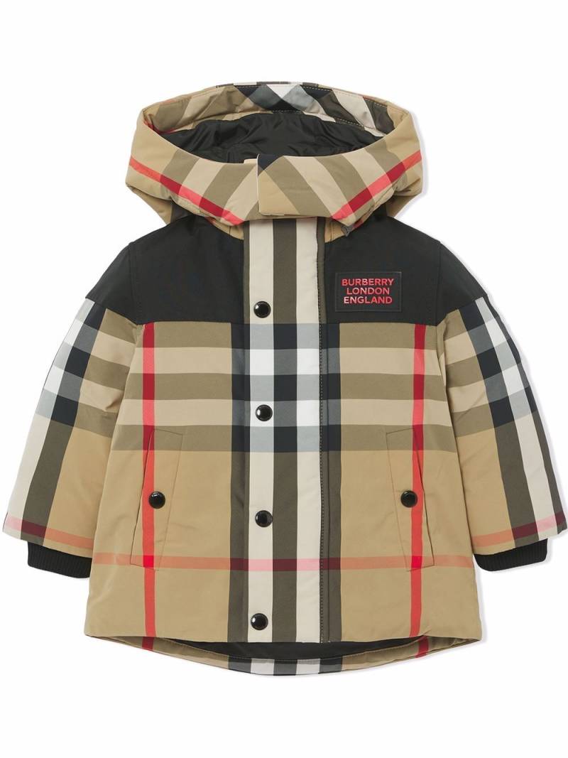 Burberry Kids detachable hood check jacket - Neutrals von Burberry Kids