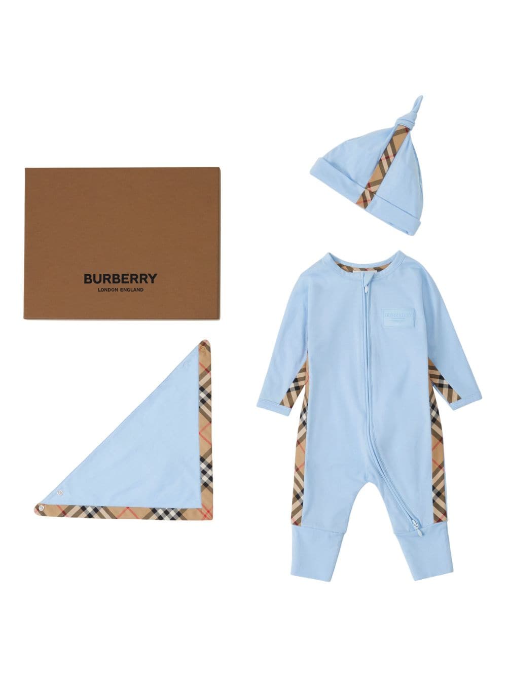 Burberry Kids check-trim three-piece baby gift set - Blue von Burberry Kids