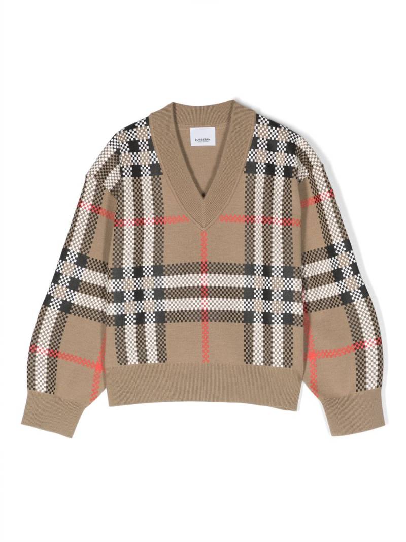 Burberry Kids plaid-pattern cotton sweatshirt - Neutrals von Burberry Kids