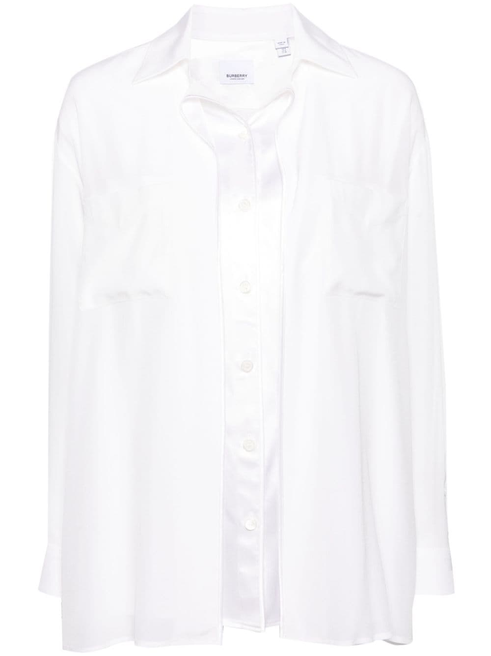 Burberry Pre-Owned logo-patch layered silk shirt - White von Burberry Pre-Owned