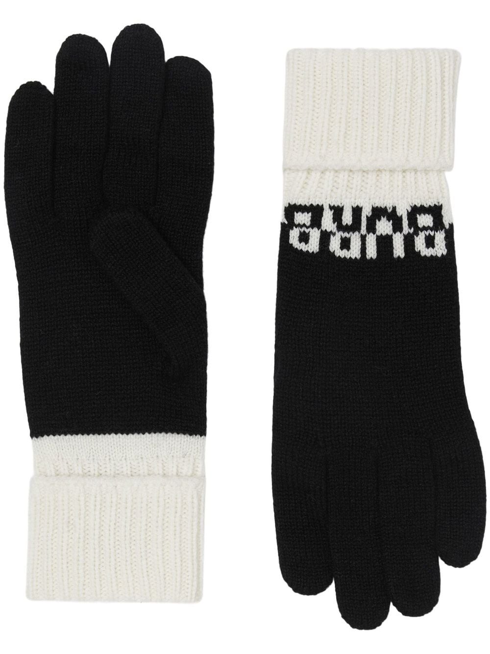 Burberry Logo Intarsia Two-tone Cashmere Gloves - Black von Burberry