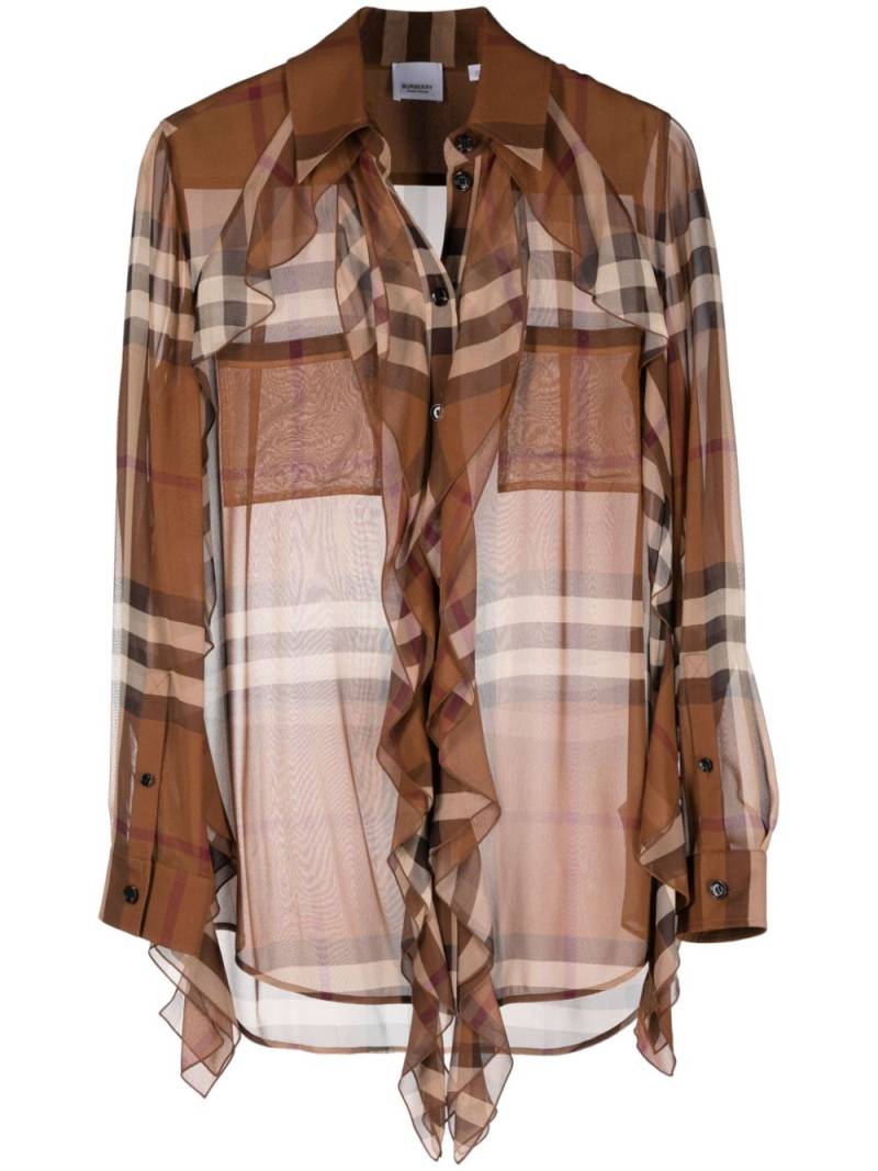 Burberry check-print sheer chiffon shirt - Brown von Burberry