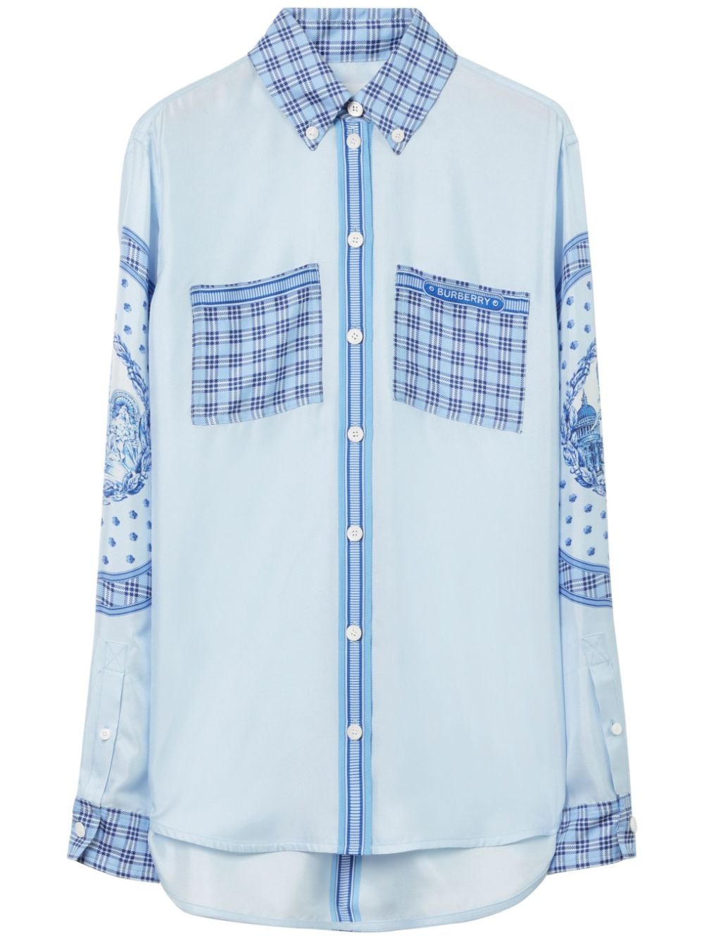 Burberry checked monument-print silk shirt - Blue von Burberry