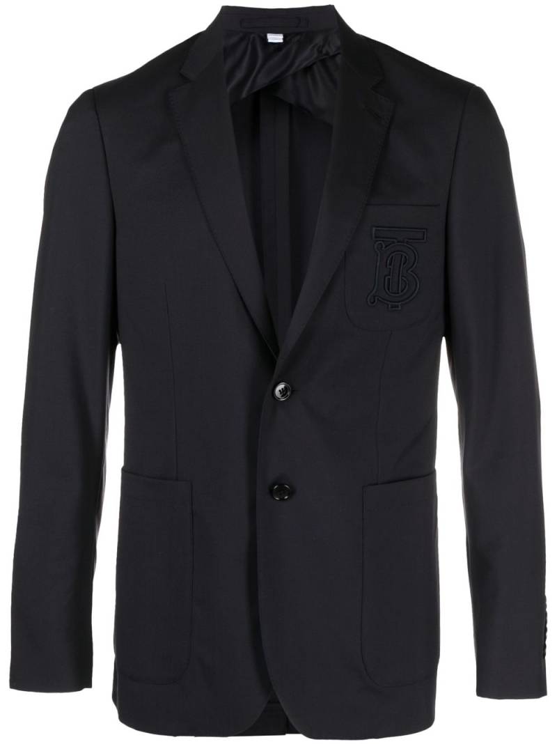 Burberry embroidered-logo single-breasted blazer - Blue von Burberry