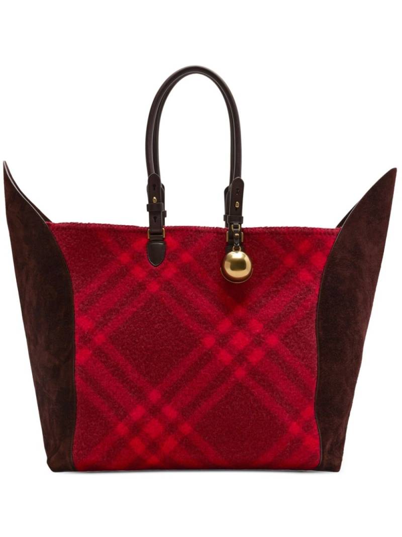 Burberry large Shield checked panelled tote bag - Red von Burberry