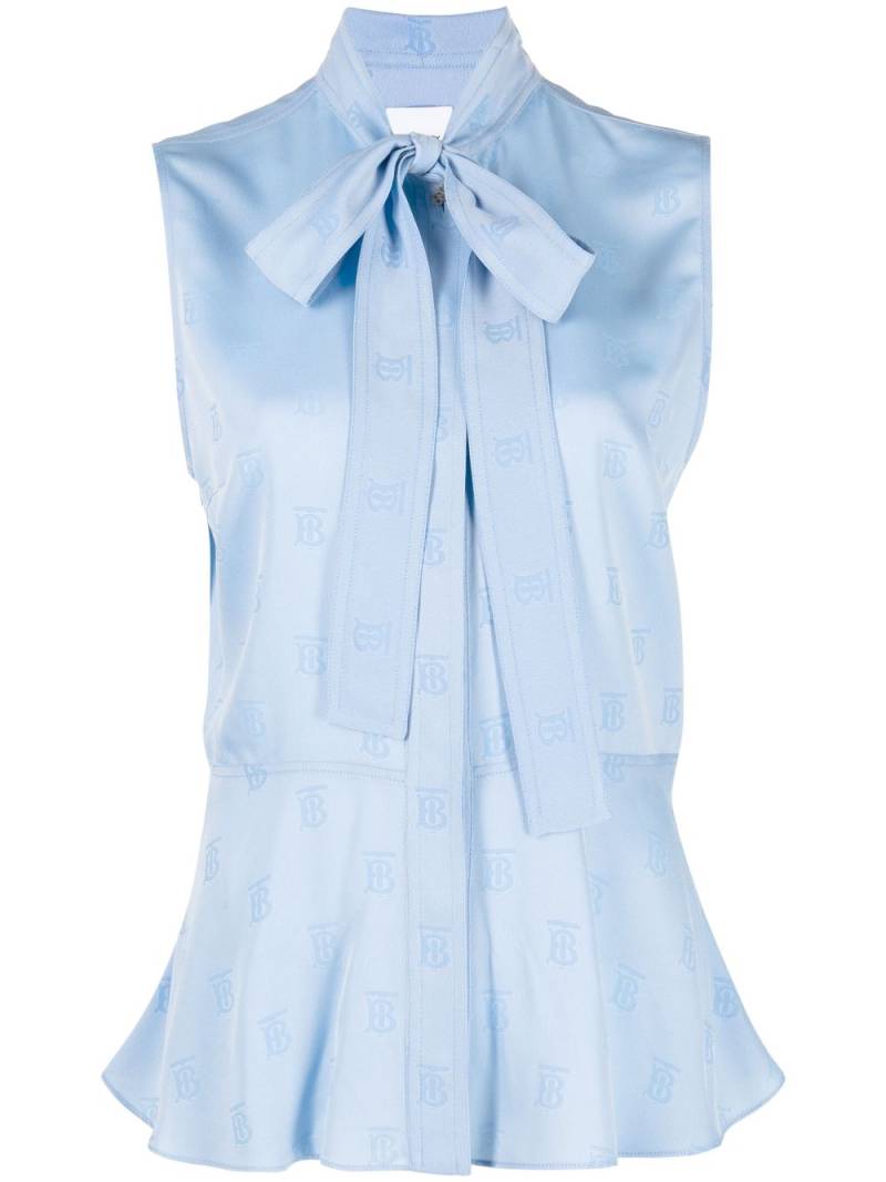 Burberry logo-jacquard pussy-bow blouse - Blue von Burberry