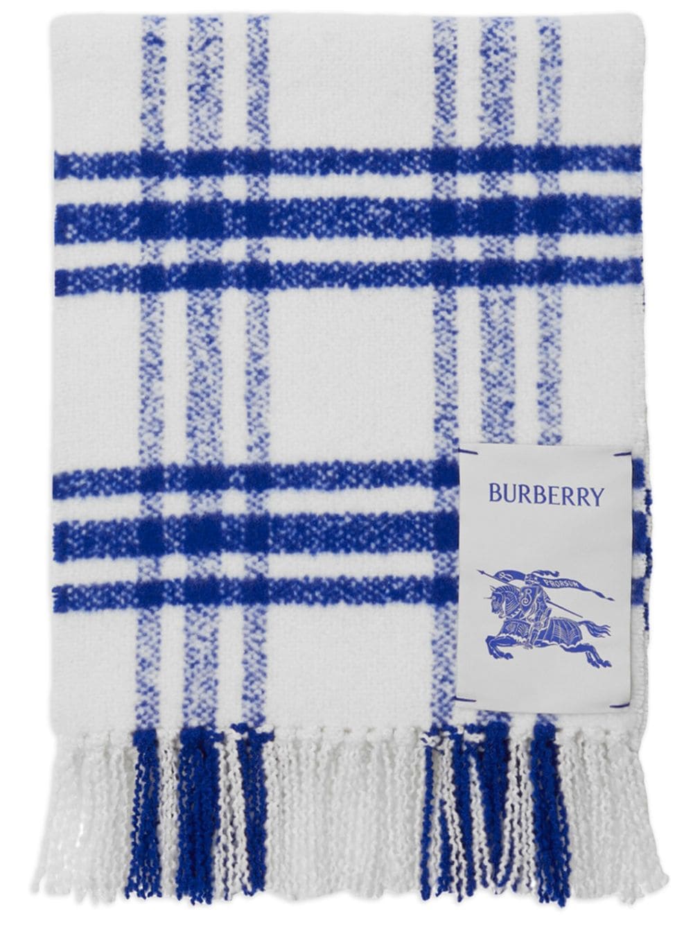 Burberry logo-patch checked wool scarf - White von Burberry
