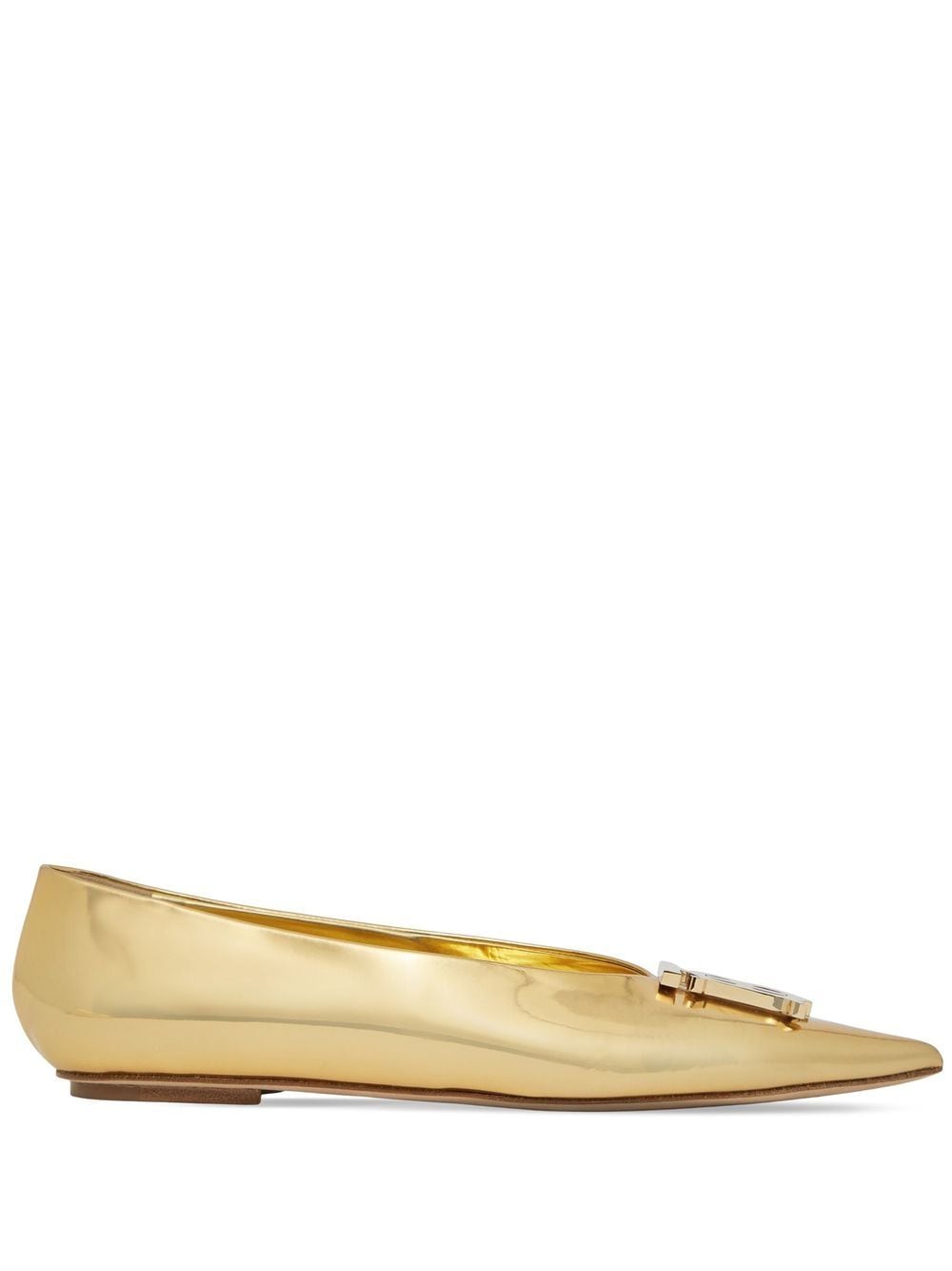 Burberry logo-plaque pointed ballerina shoes - Gold von Burberry