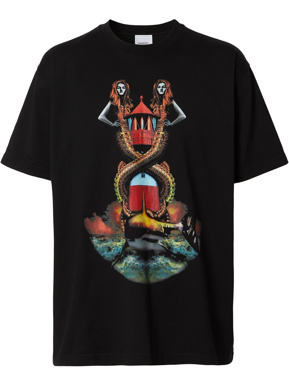 Burberry mermaid-print oversized T-shirt - Black von Burberry