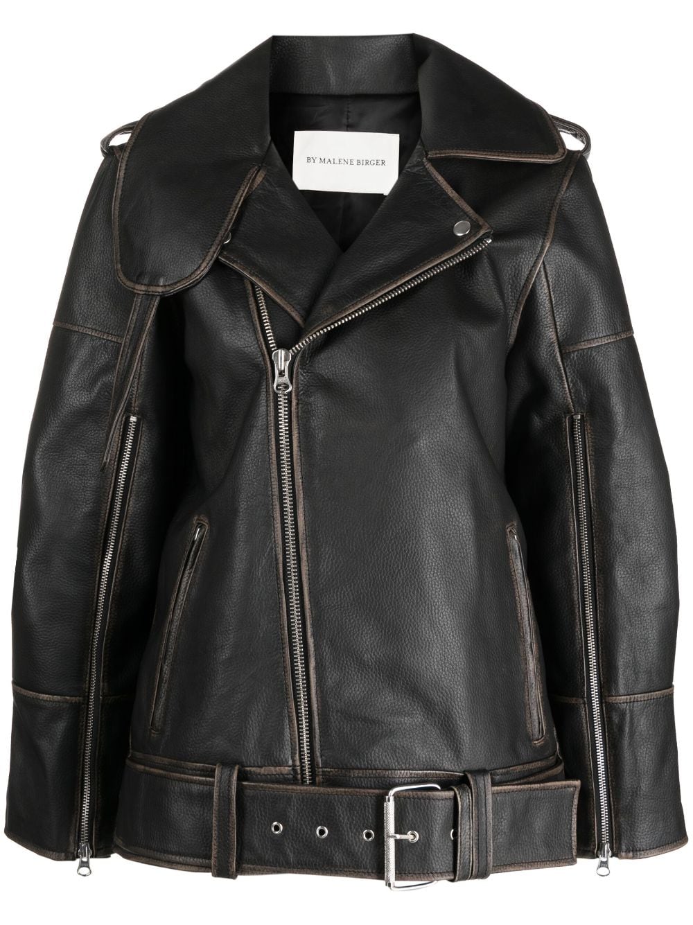 By Malene Birger zip details leather jacket - Black von By Malene Birger