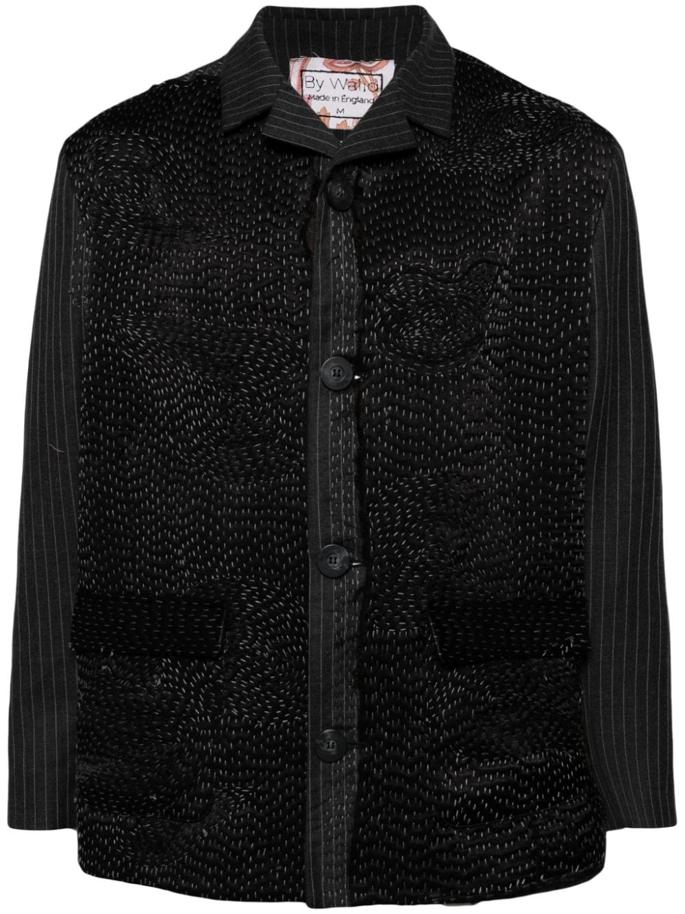 By Walid embroidered pinstriped shirt jacket - Black von By Walid
