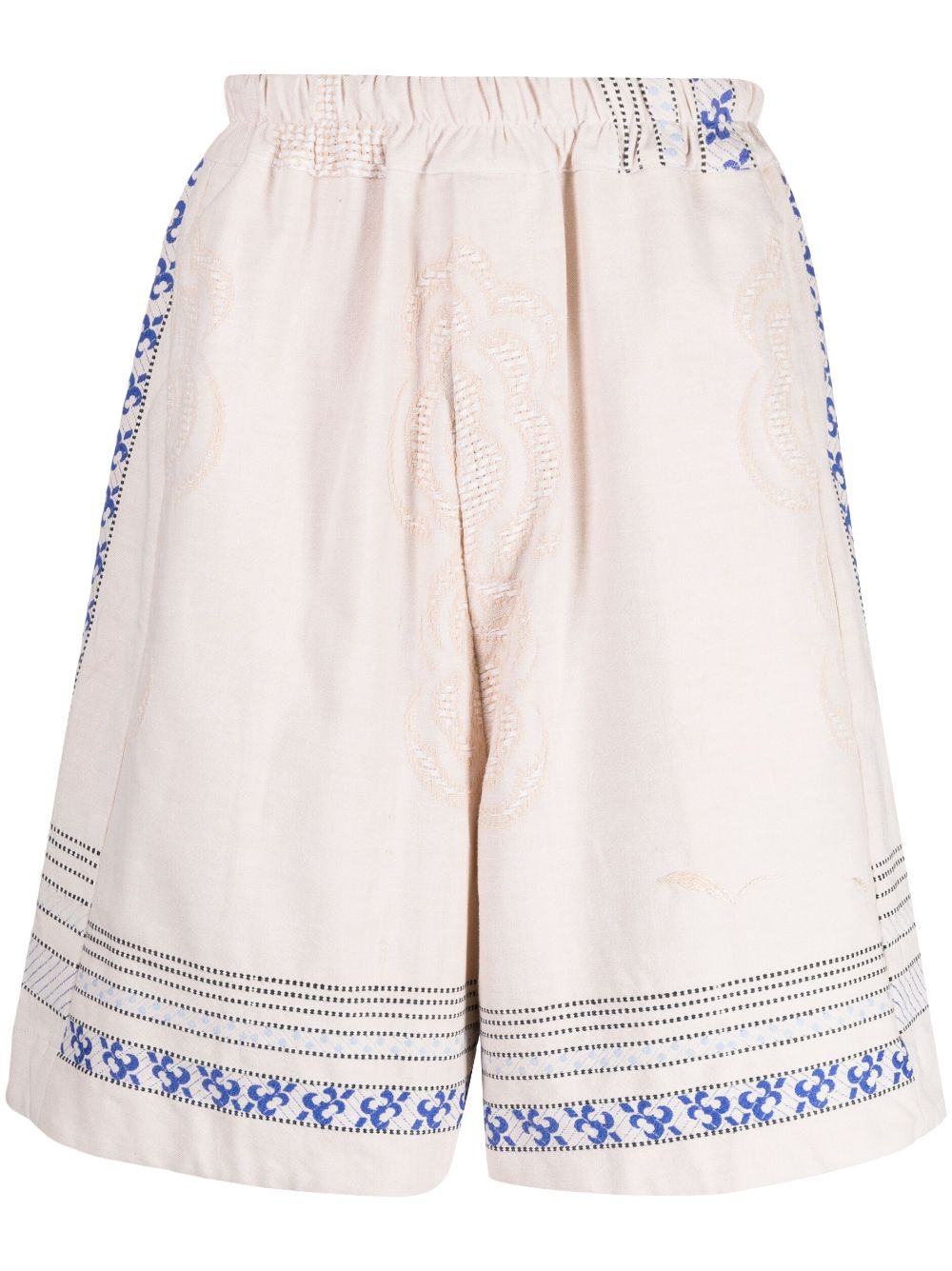 By Walid floral-embroidered linen drop-crotch shorts - Neutrals von By Walid