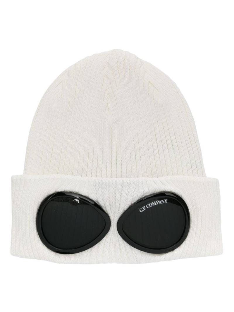 C.P. Company Goggles-detail ribbed beanie - White von C.P. Company