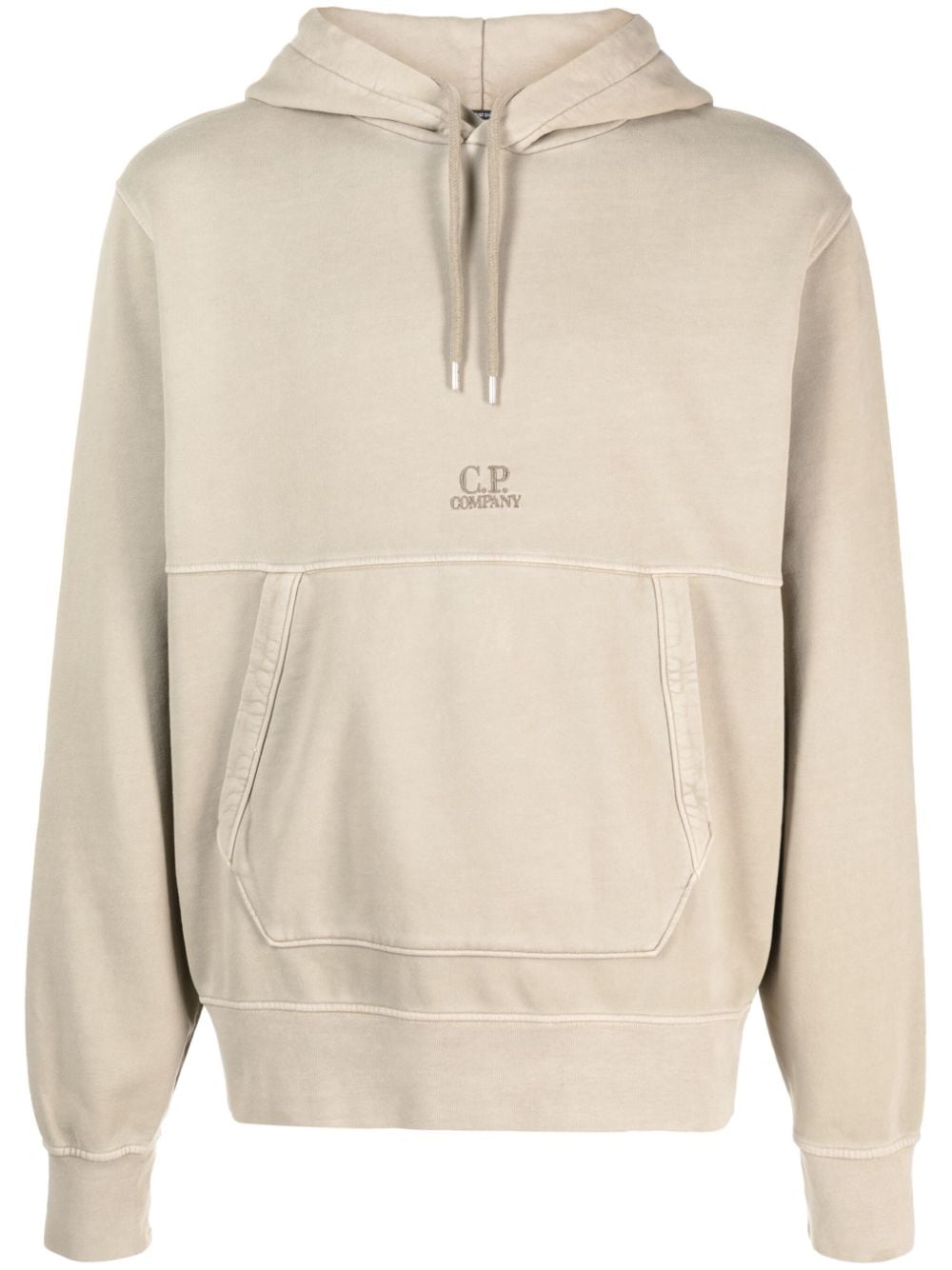 C.P. Company logo-embroidered fleece hoodie - Neutrals von C.P. Company