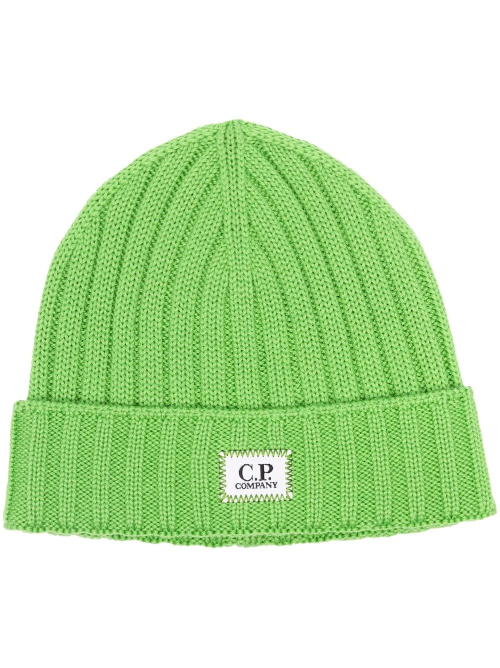 C.P. Company logo-patch ribbed wool beanie - Green von C.P. Company
