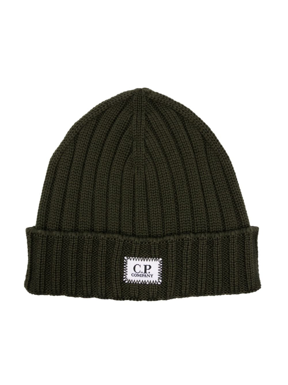 C.P. Company logo-patch ribbed wool beanie - Green von C.P. Company