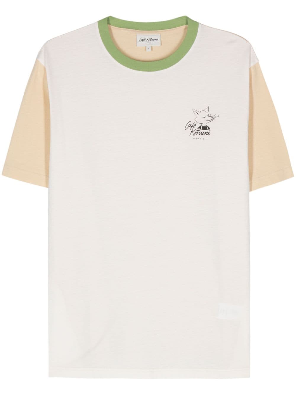 CAFÉ KITSUNÉ Café Kitsuné-print colourblock T-shirt - Neutrals von CAFÉ KITSUNÉ