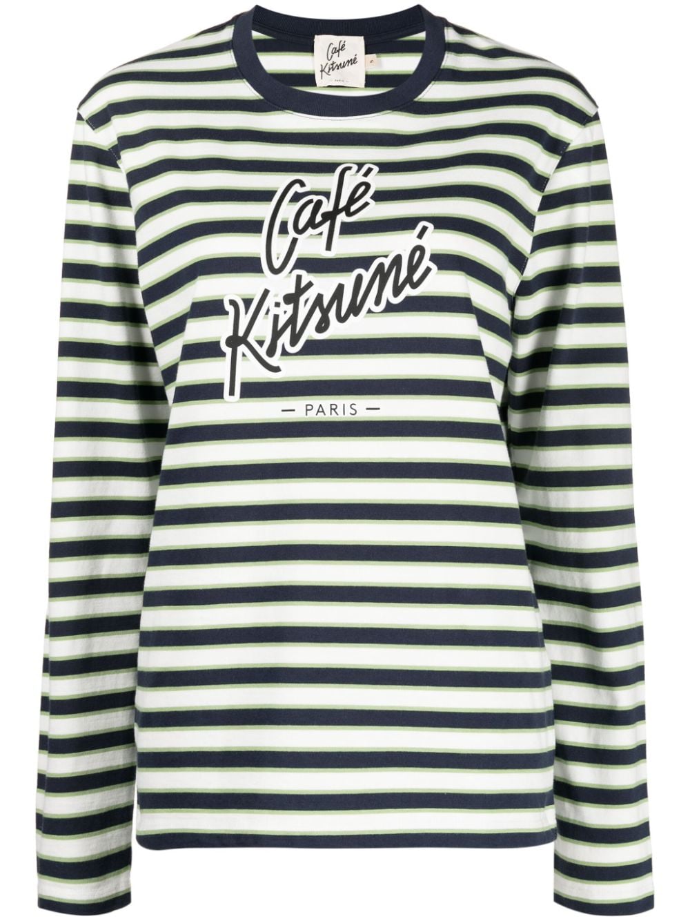 CAFÉ KITSUNÉ logo-print striped cotton T-shirt - Green von CAFÉ KITSUNÉ