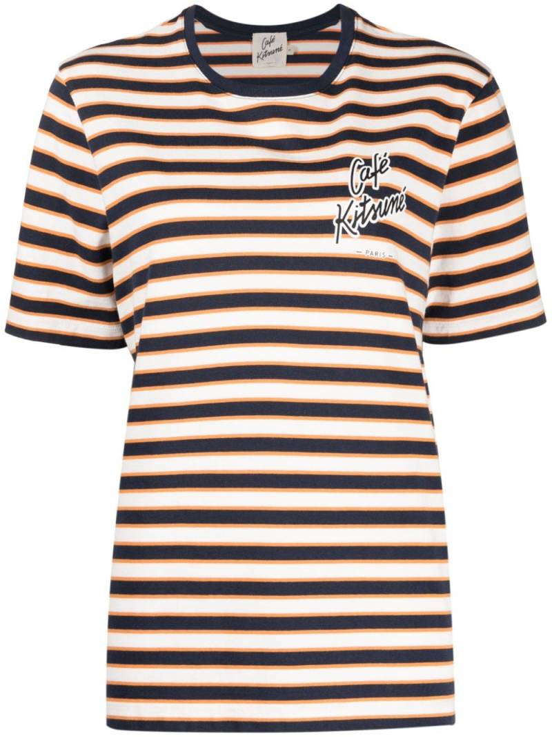 CAFÉ KITSUNÉ logo-print striped cotton T-shirt - Orange von CAFÉ KITSUNÉ
