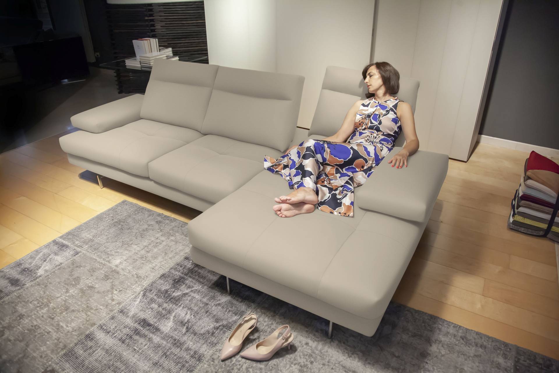 CALIA ITALIA Ecksofa »Toby Wing, L-Form, Designsofa mit sensationellem Sitzkomfort«, inklusive Sitztiefenverstellung, Füsse in chrom glänzend von CALIA ITALIA