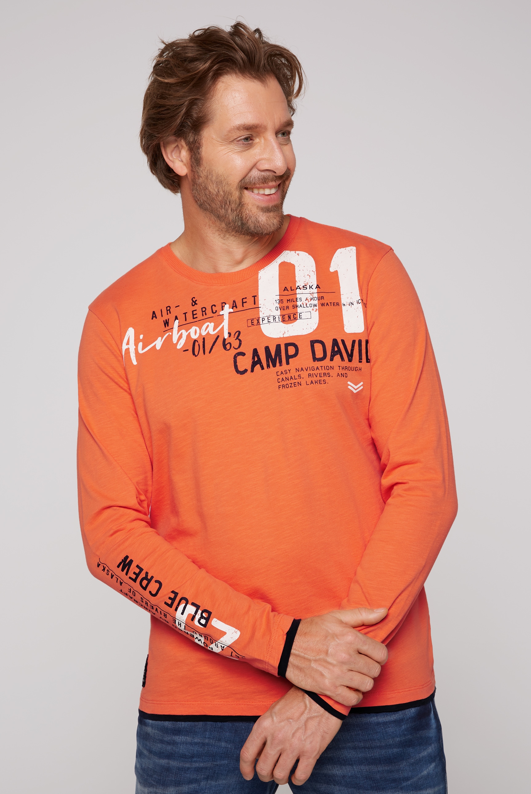 CAMP DAVID Langarmshirt, mit Label Prints im Used-Look von CAMP DAVID