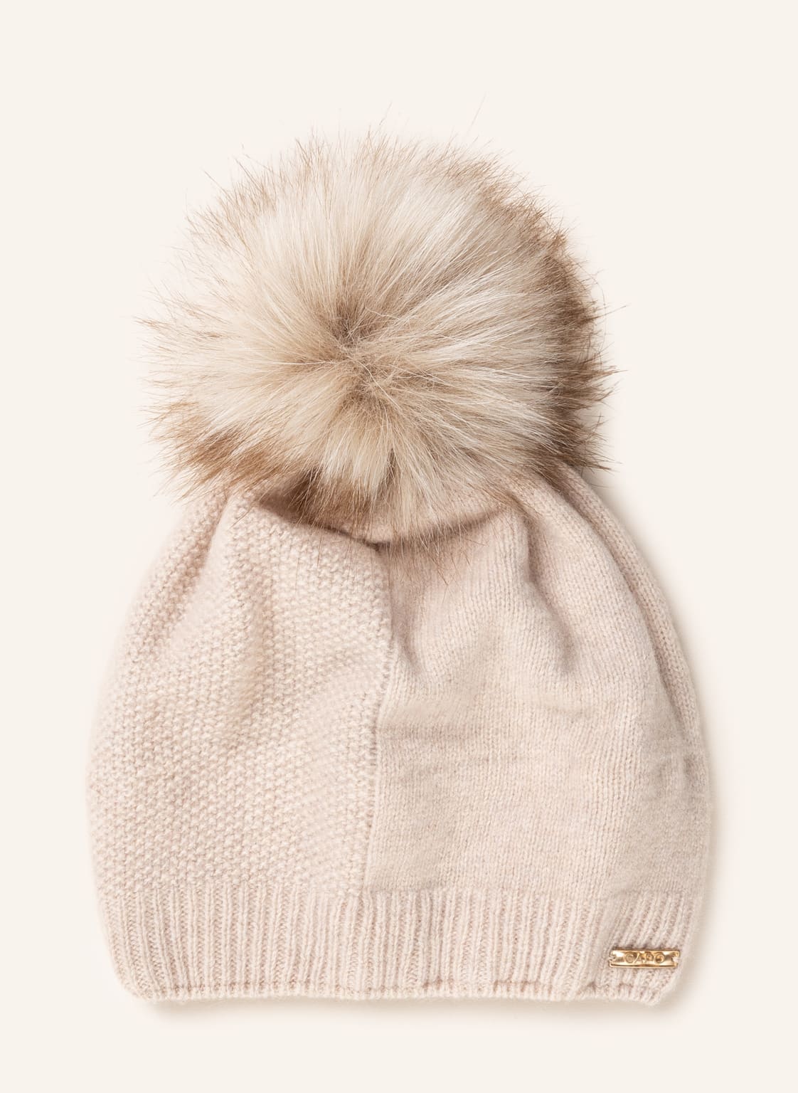 Capo Cashmere-Mütze Split Mit Kunstpelzbommel beige Capo Cashmere-Mütze Split Mit Kunstpelzbommel beige von CAPO