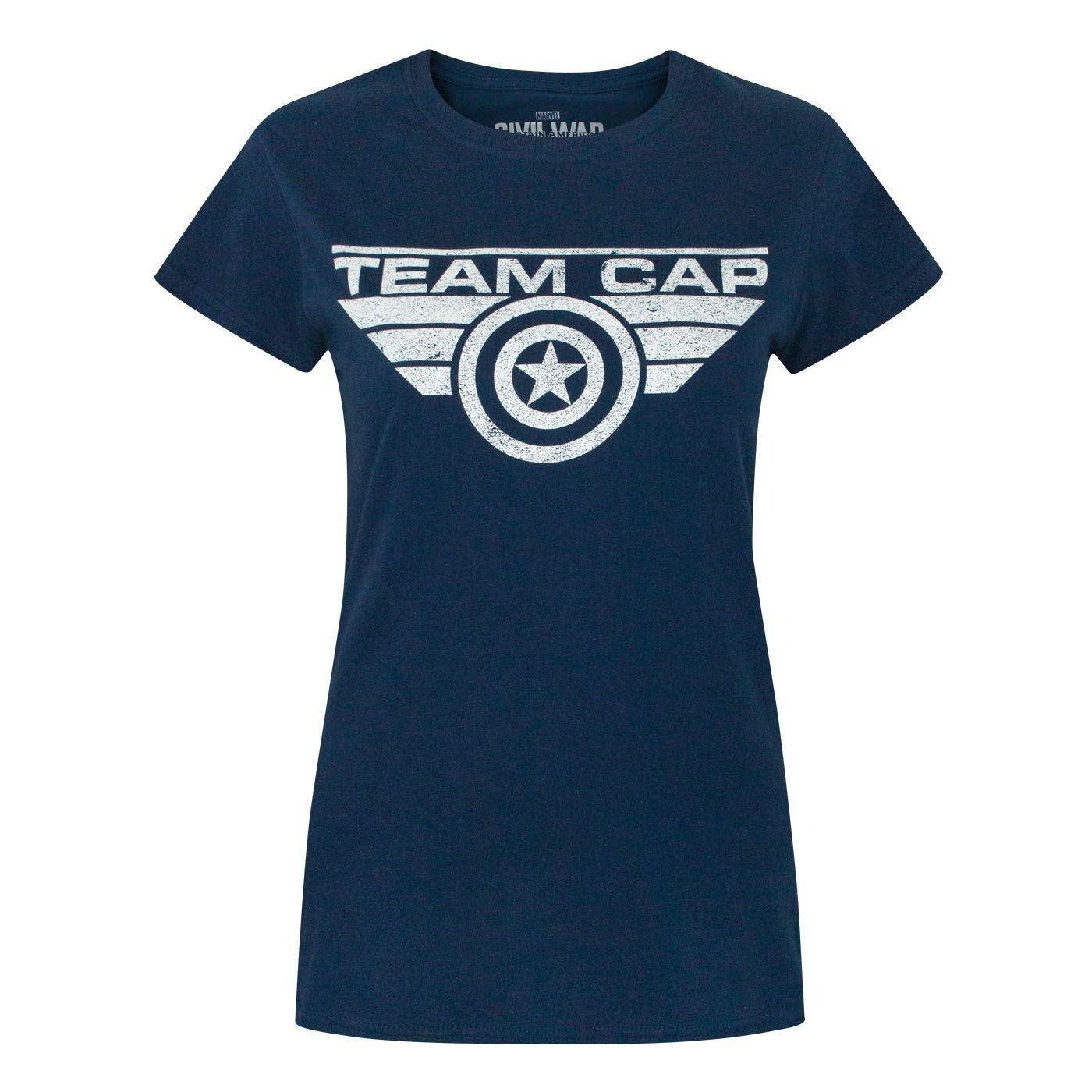 Civil War Team Cap Distress Tshirt Damen Blau XXL von CAPTAIN AMERICA