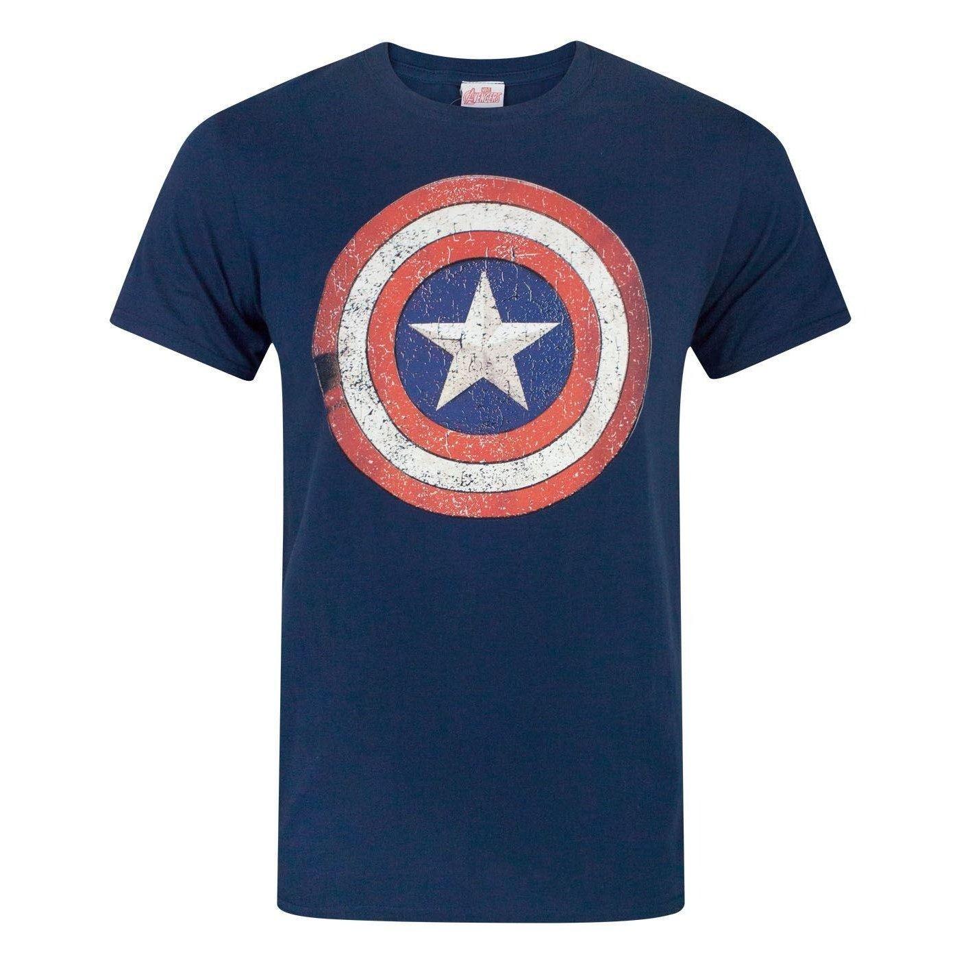 Distress Schild Tshirt Herren Blau S von CAPTAIN AMERICA