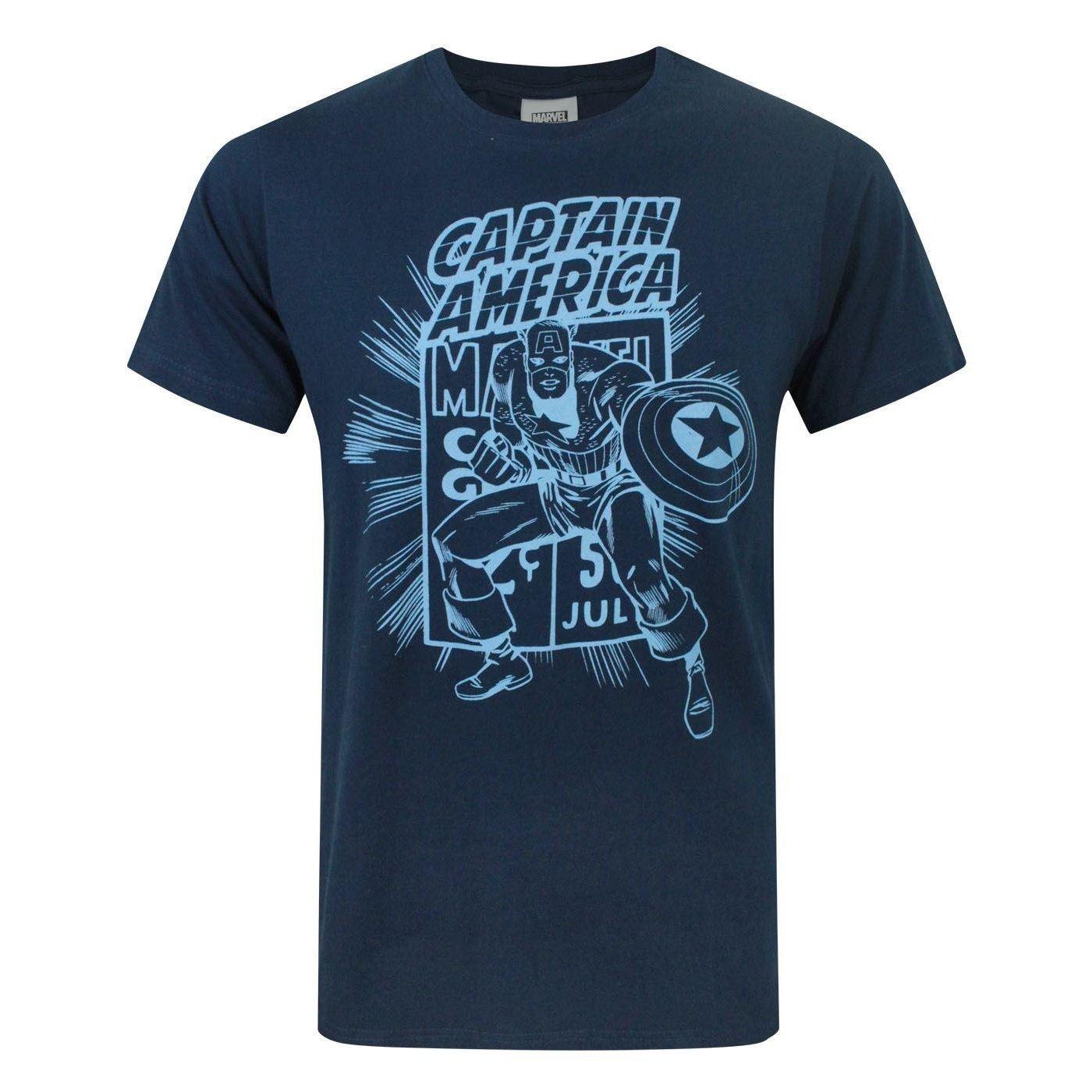 Offizielles Comic Book Tshirt Herren Blau M von CAPTAIN AMERICA