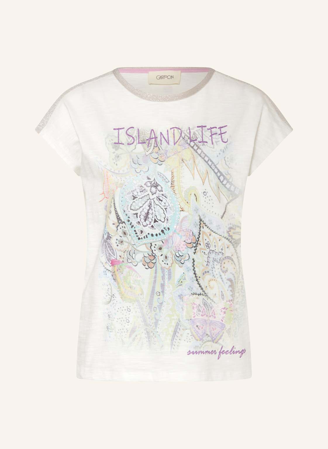 Cartoon T-Shirt Mit Schmucksteinen Und Glitzergarn weiss von CARTOON