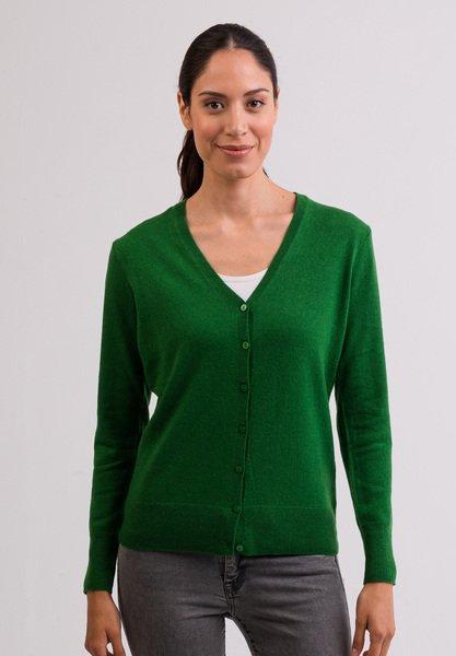 Kaschmir Cardigan V-ausschnitt Damen Grün XL von CASH-MERE.CH