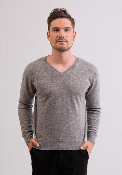 Kaschmir V-ausschnitt Pullover Herren Grau S von CASH-MERE.CH