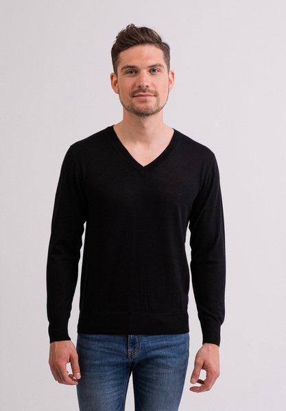 Kaschmir V-ausschnitt Pullover Herren Schwarz S von CASH-MERE.CH