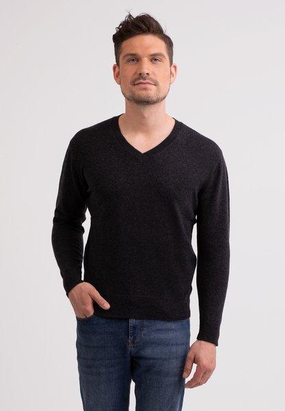 Kaschmir V-ausschnitt Pullover Herren Schwarz Leicht XL von CASH-MERE.CH