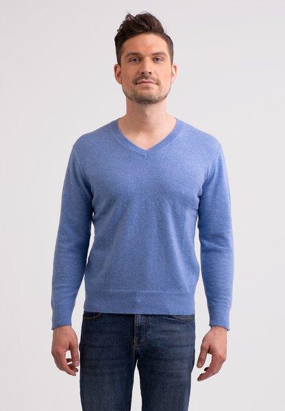 Kaschmir V-ausschnitt Pullover Herren Azurblau XL von CASH-MERE.CH