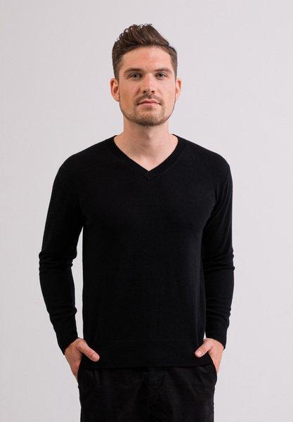 Kaschmir V-ausschnitt Pullover Herren Schwarz XL von CASH-MERE.CH